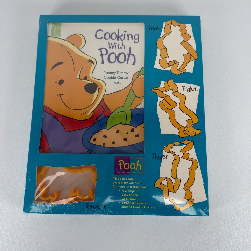 Disney Cooking With Pooh Cookbook Set Cookie Cutters Winnie Friends Vtg 1996 New